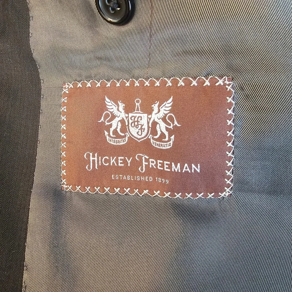 Hickey Freeman Loro Piana Wool Blazer Jacket 48L Black Tasmanian Super 150s Flaw